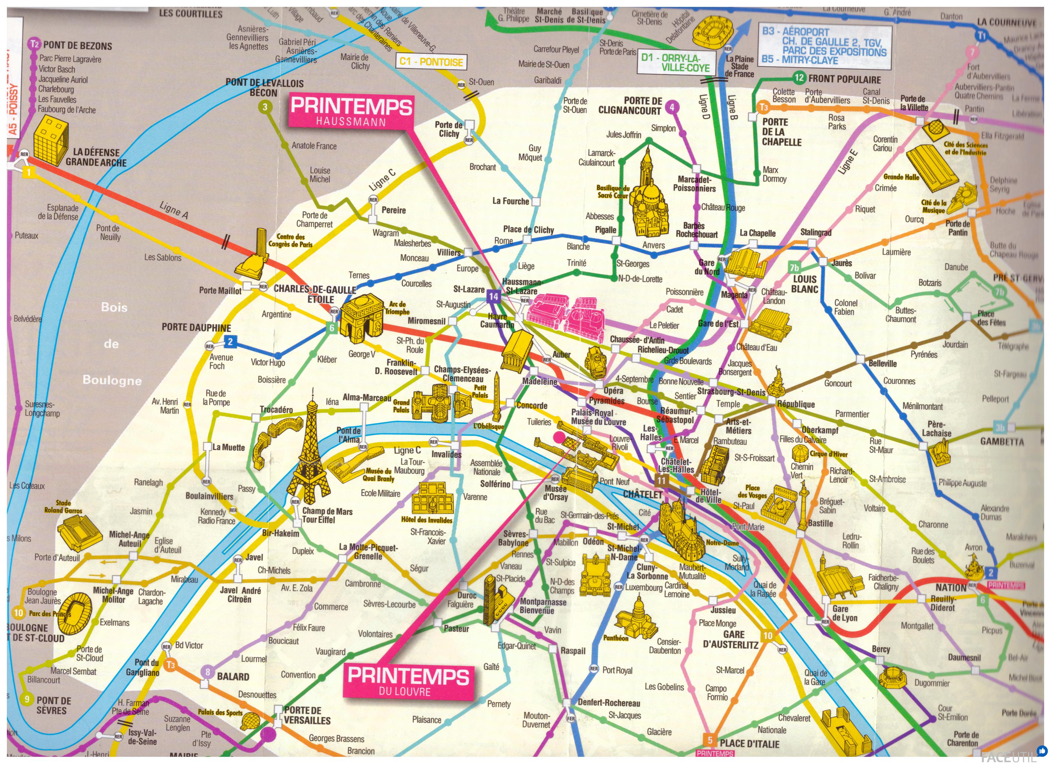 프랑스파리 파리 지하철 노선도 Metro Rer Tram 및 주요 지하철역 ㎷ 페이스유틸 2444